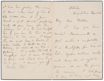 Lot 97 - Potter (Beatrix). Autograph Letter Signed, [autumn, 1906]