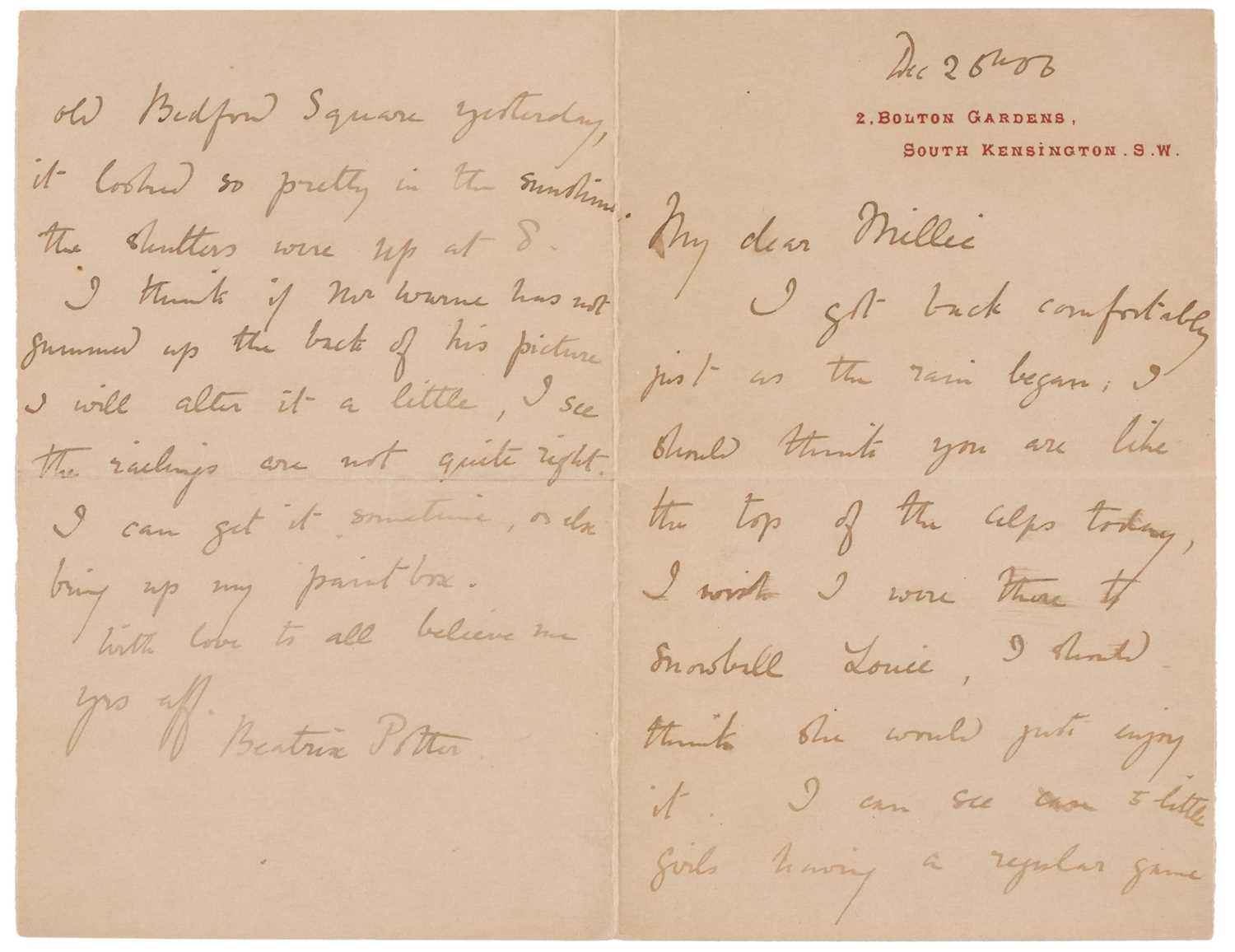 Lot 98 - Potter (Beatrix). Autograph Letter Signed, 26 December 1906