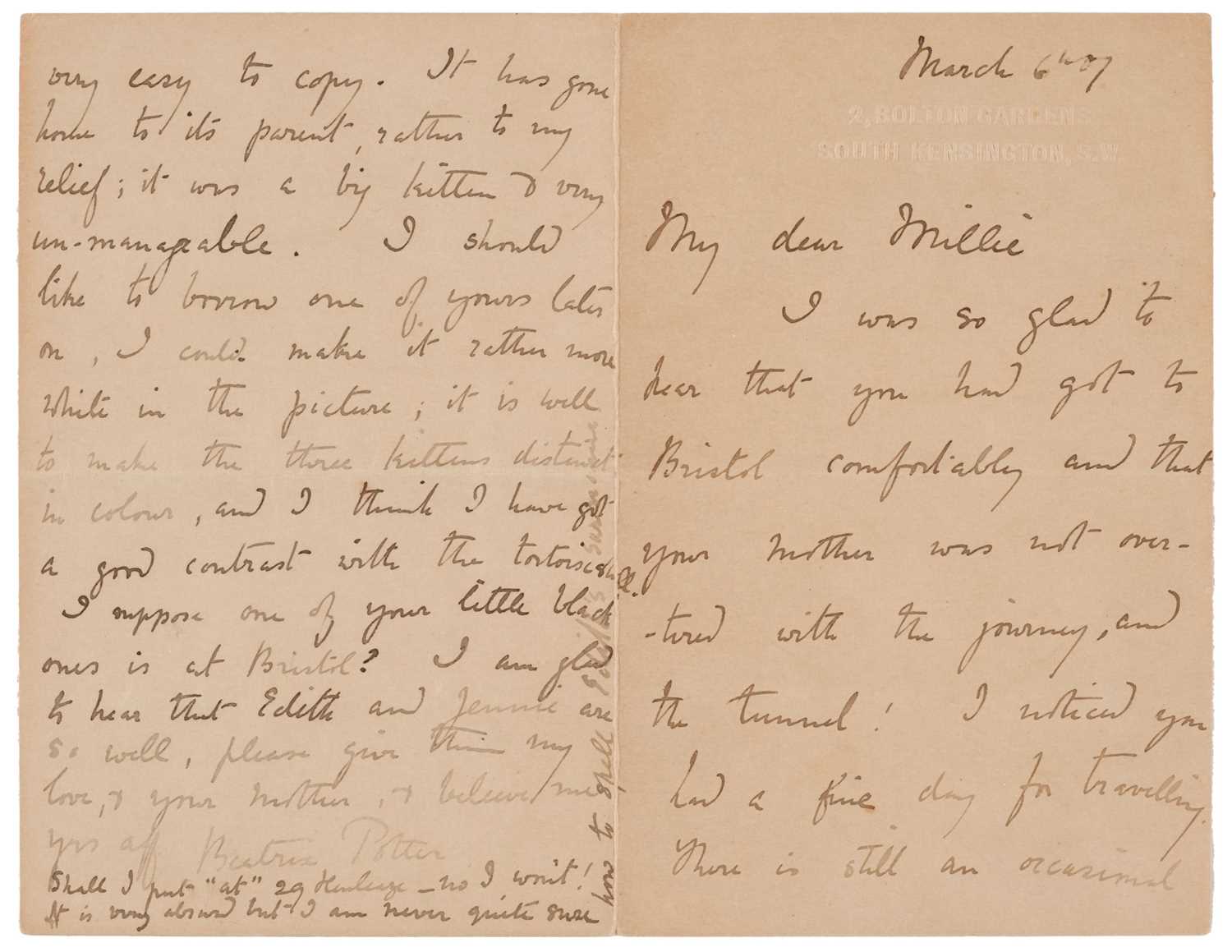 Lot 99 - Potter (Beatrix). Autograph Letter Signed, 6 March 1907