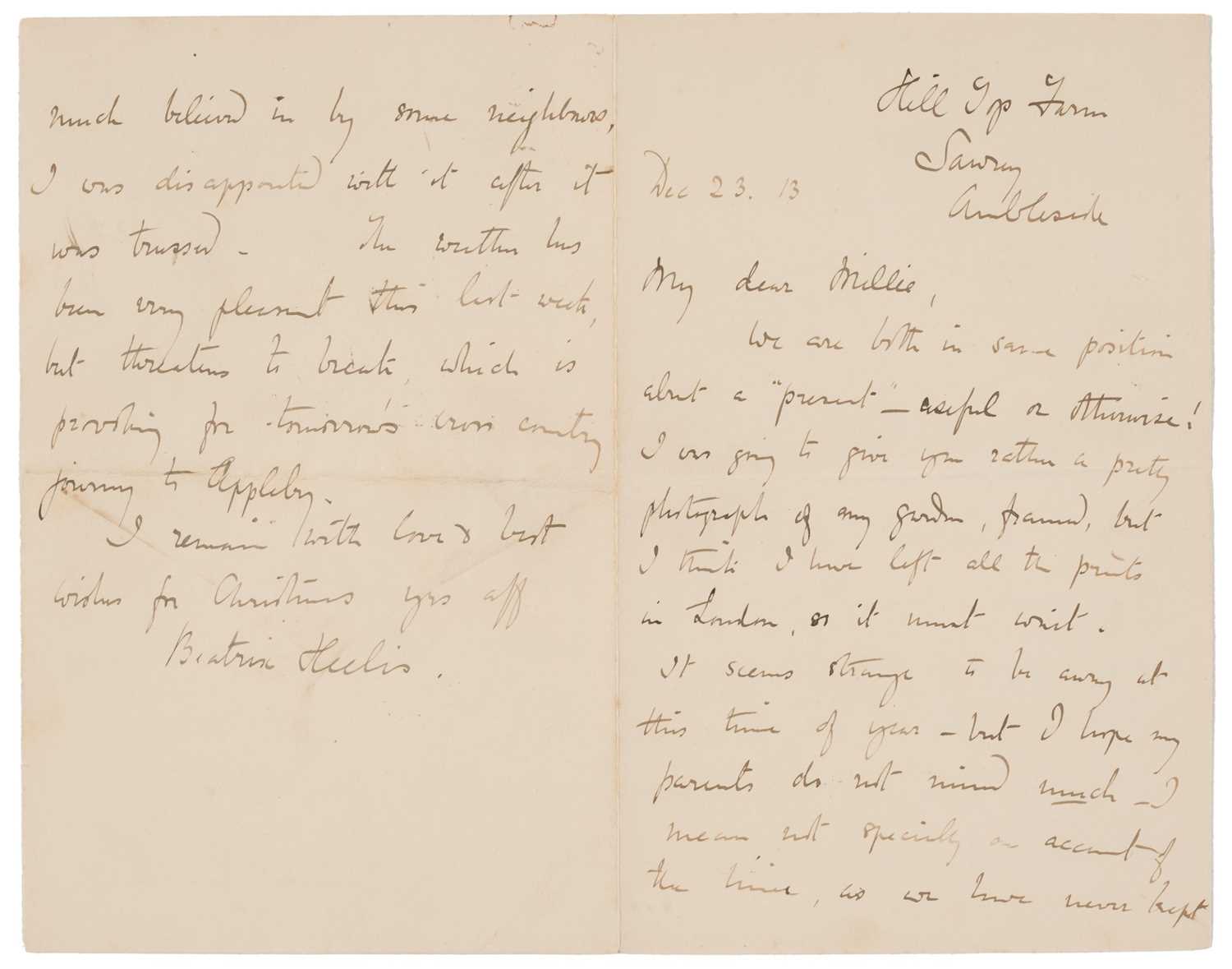 Lot 101 - Potter (Beatrix). Autograph Letter Signed, 23 December 1913