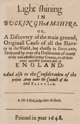 Lot 252 - English Civil War. Light shining in Buckingham-shire, or, A discovery of the main ground, 1648