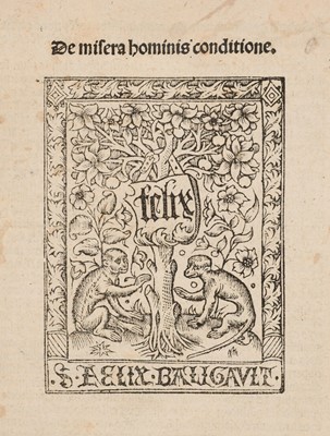 Lot 230 - Gaguinus (Robertus). De misera hominis conditione, [Paris]: Félix Baligault, c. 1495