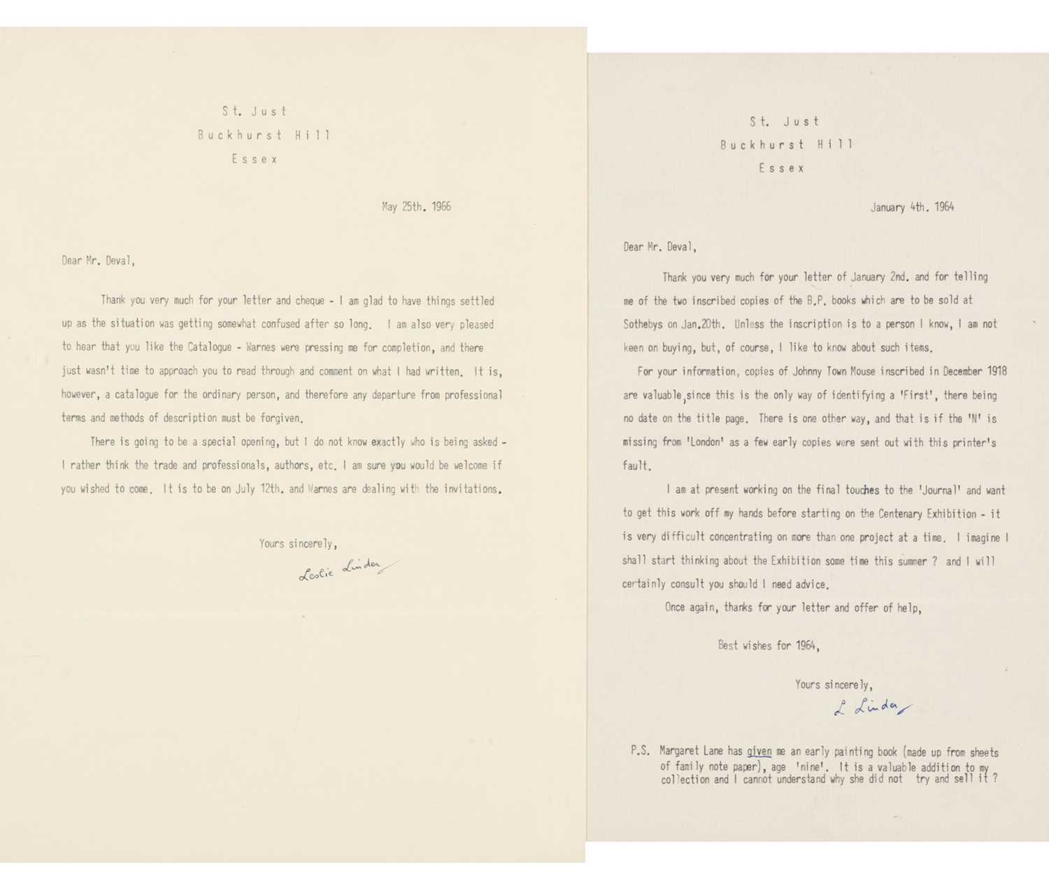 Lot 114 - Linder (Leslie). A collection of correspondence and related, c. 1959-68