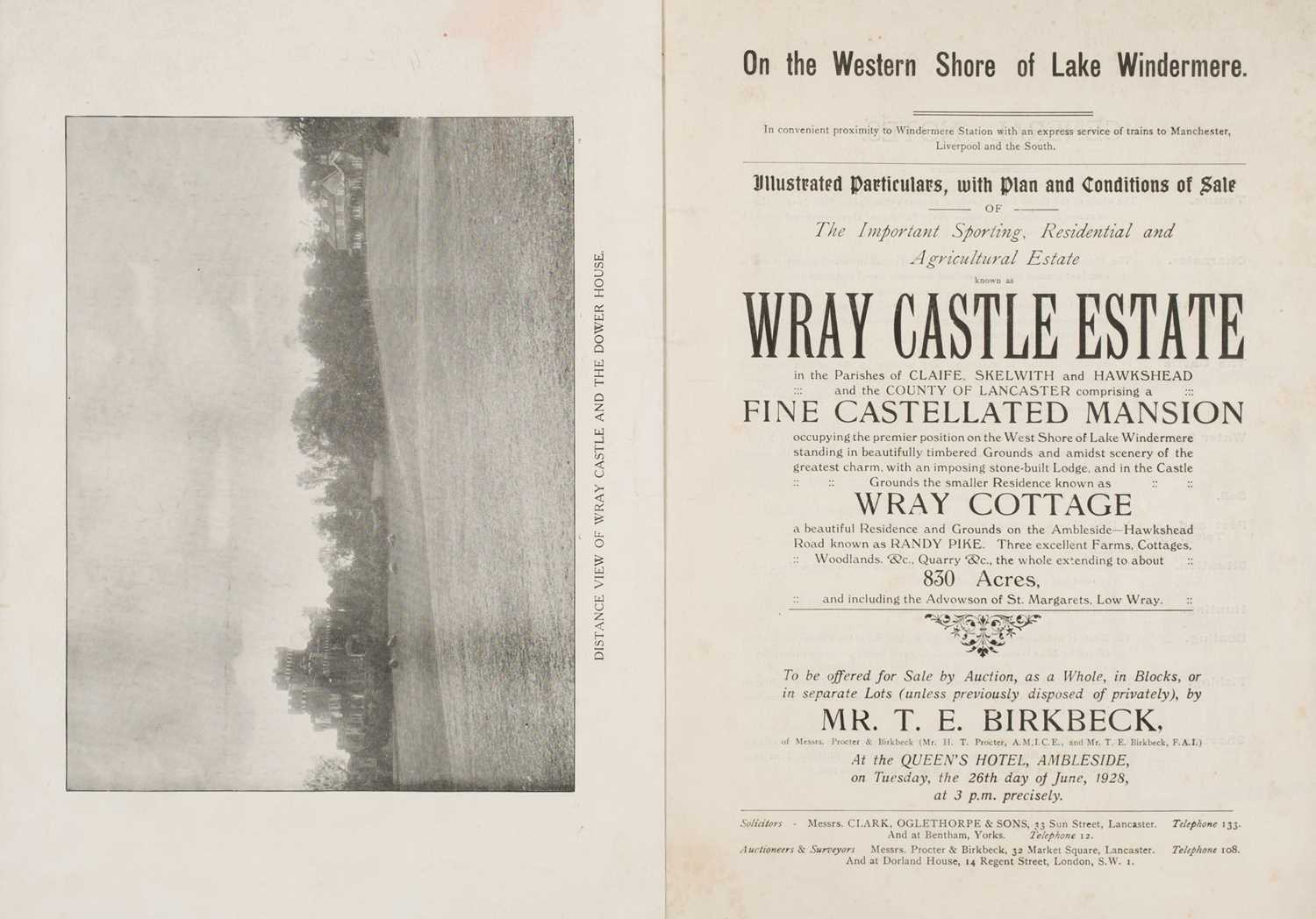 Lot 106 - Wray Castle Estate. Illustrated Particulars, with Plan and Conditions of Sale..., 1928