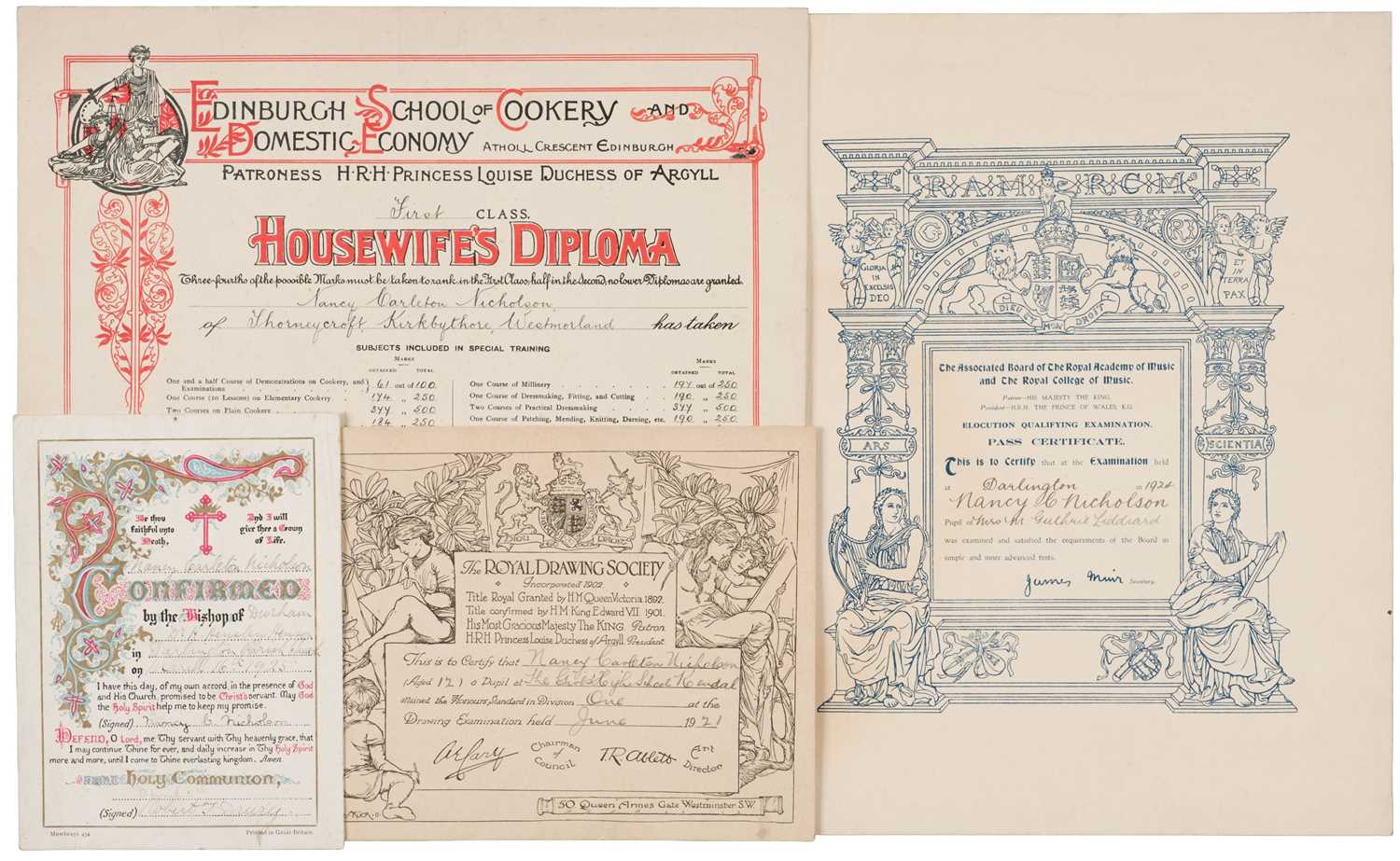 Lot 92 - Heelis Family Certificates. A group of 12 education and related certificates, 1875/1928