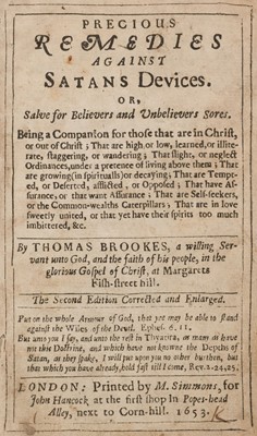 Lot 337 - Brookes (Thomas). Precious remedies against Satans devices..., 2nd ed., 1653