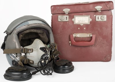 Lot 132 - Flying helmet. An RAF bone dome flying helmet belonging to Mark Hanna