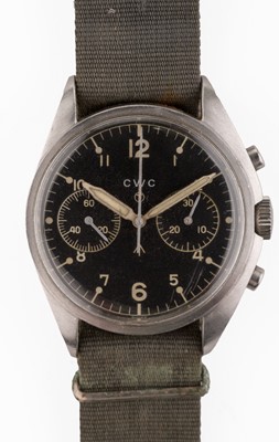 Lot 145 - Pilots watch. A military issue RAF pilots' CWC chronograph wristwatch, circa 1974