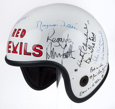 Lot 100 - Red Devils Helmet. A multi-signed helmet presented by the Red Devils Free Fall Parachute team, 1989