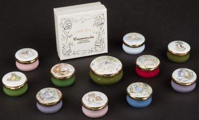 Lot 159 - Crummles & Co. Enamel Boxes. A collection of eleven Beatrix Potter boxes, 1992