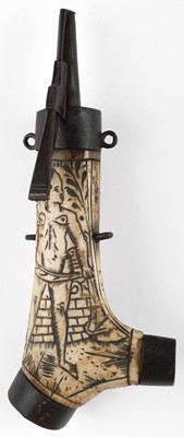 Lot 352 - Powder flask. A Northern European carved antler powder flask, early 17th century