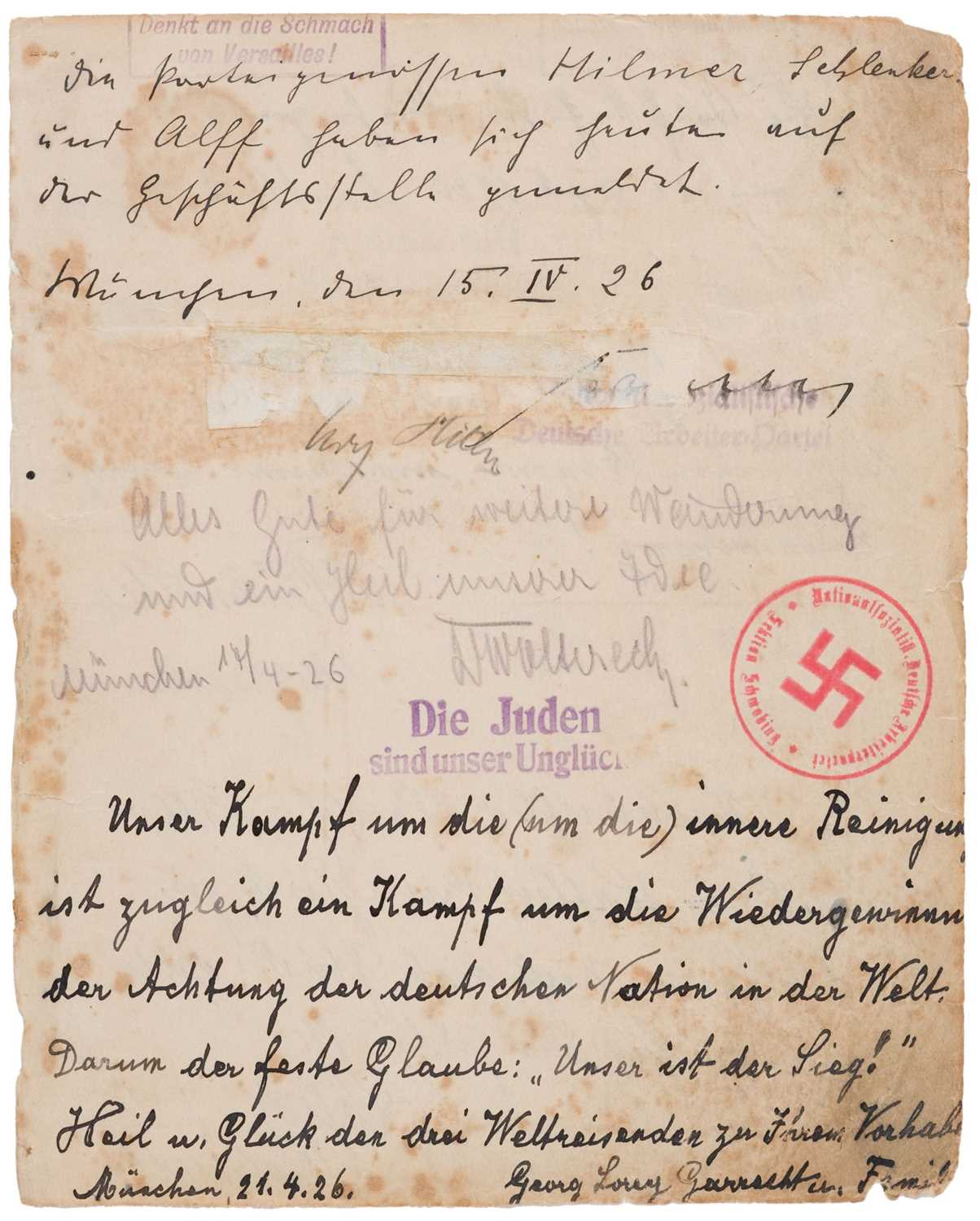 Lot 229 - Hitler (Adolf, 1889-1945). A signed, early