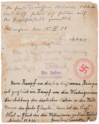 Lot 229 - Hitler (Adolf, 1889-1945). A signed, early NSDAP document, 'Adolf Hitler', mid-April 1926
