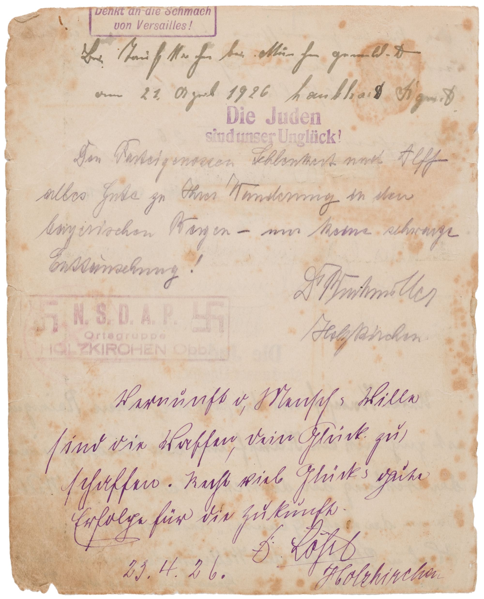Lot 229 - Hitler (Adolf, 1889-1945). A signed, early