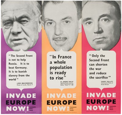 Lot 159 - Invade Europe Now! A group of three posters, printed by Farleigh Press..., lithographic posters
