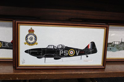 Lot 4 - Aircraft glass profiles. 16 side aircraft profile paintings by Steven Foster