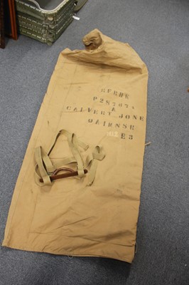 Lot 330 - WWII Field Gear. A WWII canvas bed roll belonging to Nurse A. Calvert-Jones
