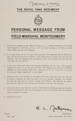 Lot 241 - Montgomery (Bernard Law, 1887-1976). Personal Message from Field-Marshal Montgomery...