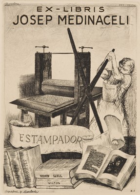 Lot 388 - Spanish Bookplates. Collection of approximately 100 Spanish ex-libris