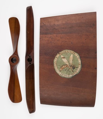 Lot 85 - Propeller. A cut section of a WWI laminated mahogany propeller