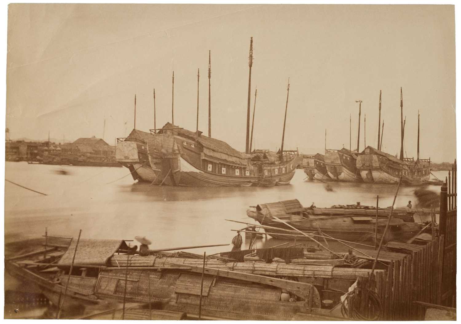 Lot 37 - China. Large trading junks moored off the waterfront of Guangzhou, circa 1890