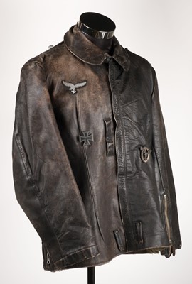 Lot 137 - Luftwaffe. A WWII German black leather flying jacket