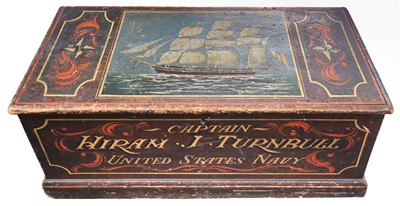 Lot 641 - Sea chest. An American painted pine seamans chest, 19th century [?]