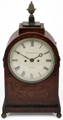 Lot 654 - Bracket clock. A Regency mahogany and brass-inlaid bracket clock by Weatherley, London, circa 1820