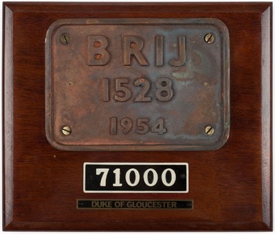 Lot 173 - Locomotive plates. Duke of Gloucester 71000 steam locomotive plates