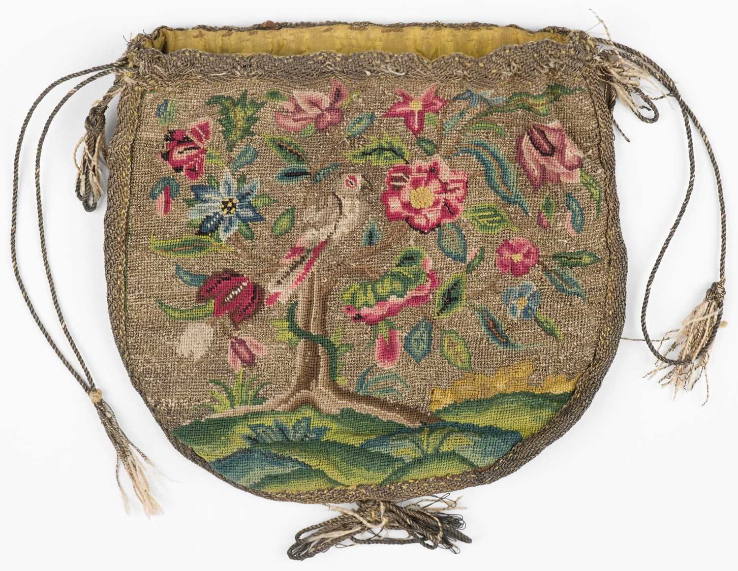 Lot 479 - Embroidered Reticule. A drawstring purse or sweet bag, English, 17th century, & one other