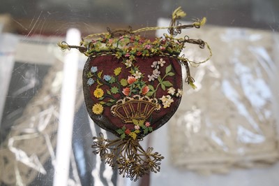 Lot 479 - Embroidered Reticule. A drawstring purse or sweet bag, English, 17th century, & one other