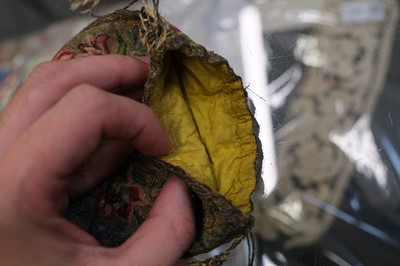 Lot 479 - Embroidered Reticule. A drawstring purse or sweet bag, English, 17th century, & one other