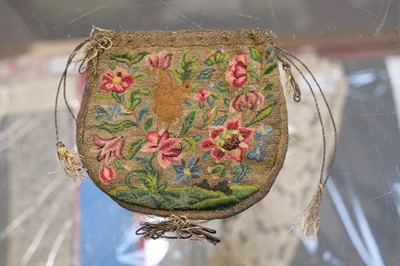 Lot 479 - Embroidered Reticule. A drawstring purse or sweet bag, English, 17th century, & one other