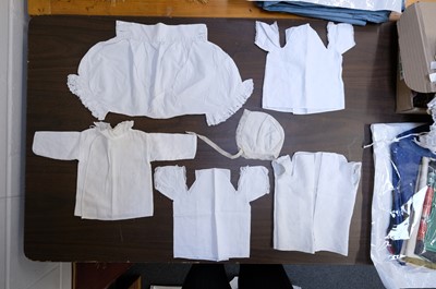 Lot 449 - Children's Clothing. A hollie point lace baby bonnet, late 18th century, & other garments