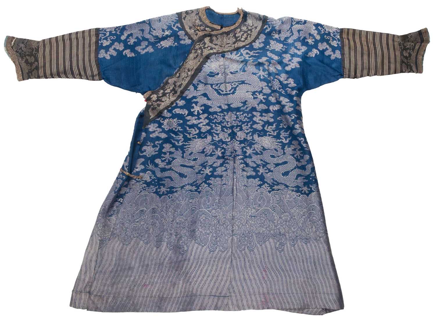 Lot 452 - Chinese Dragon Robe. A silk brocade nine-dragon robe, late Qing Dynasty, & another