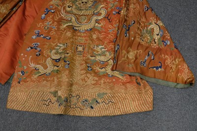 Lot 452 - Chinese Dragon Robe. A silk brocade nine-dragon robe, late Qing Dynasty, & another