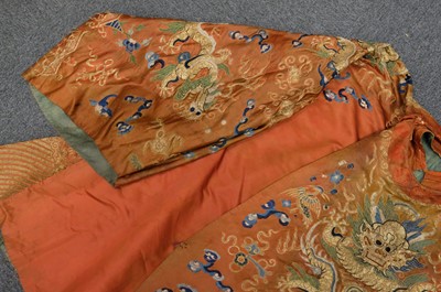 Lot 452 - Chinese Dragon Robe. A silk brocade nine-dragon robe, late Qing Dynasty, & another
