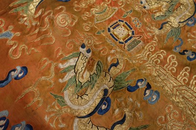 Lot 452 - Chinese Dragon Robe. A silk brocade nine-dragon robe, late Qing Dynasty, & another