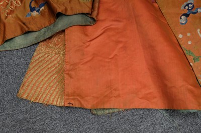 Lot 452 - Chinese Dragon Robe. A silk brocade nine-dragon robe, late Qing Dynasty, & another