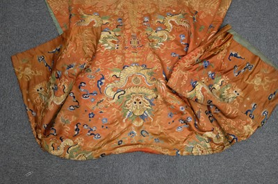 Lot 452 - Chinese Dragon Robe. A silk brocade nine-dragon robe, late Qing Dynasty, & another