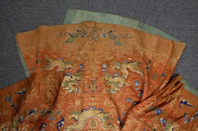 Lot 452 - Chinese Dragon Robe. A silk brocade nine-dragon robe, late Qing Dynasty, & another