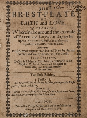 Lot 313 - Preston (John). The Brest-Plate [sic] of Faith and Love. A Treatise..., 1651