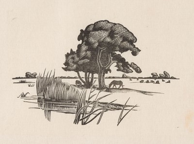 Lot 383 - 1950 Gibbings (Robert, 1889-1958). Riverside Scene, wood engraving, plus five others