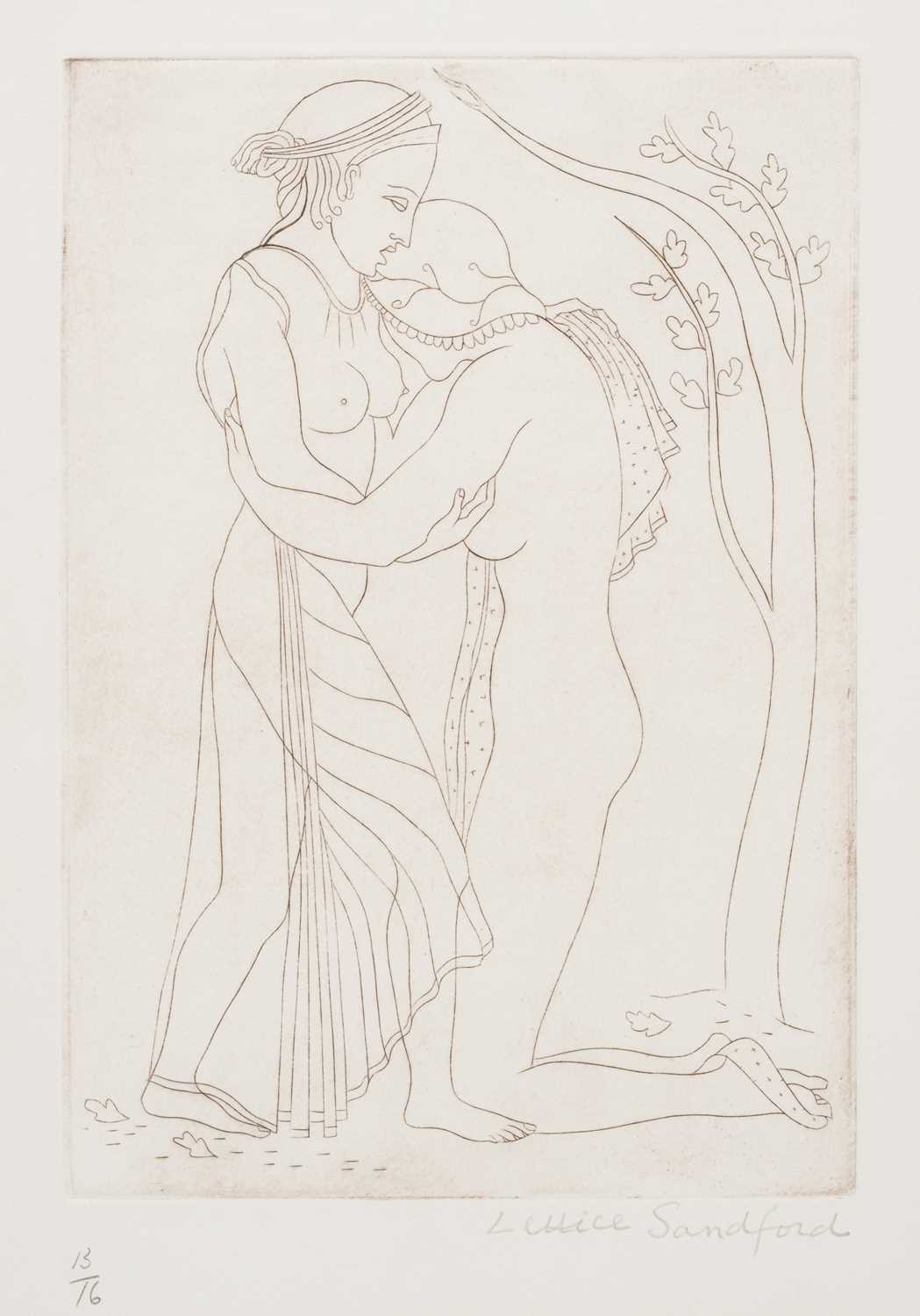 Lot 372 - Sandford (Lettice, 1902-1993). Two girls embracing, zinc engraving, plus five further works