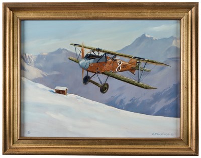 Lot 140 - Pentland (David, 1959 -). Christmas Kiss, oil on canvas, showing Albatros DV over the Alps 1917