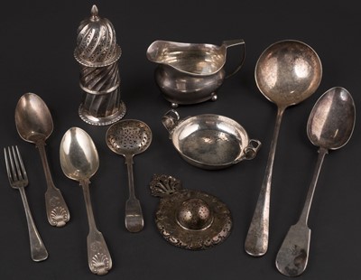 Lot 703 - Mixed silver. A mixed collection of silver items including a Victorian silver sugar caster