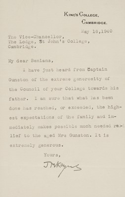 Lot 293 - Keynes (John Maynard, 1883-1946), British economist and philosopher. Typed Letter Signed