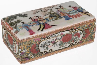 Lot 576 - Famille Rose. A Chinese Canton famille rose pen box and cover, 19th century