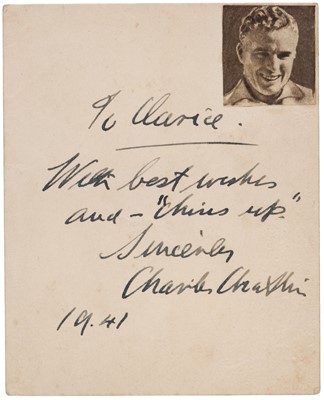 Lot 267 - Chaplin (Charles, 1889-1977). Autograph Sentiment Signed, ‘Charles Chaplin’, 1941