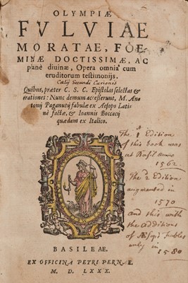 Lot 323 - Morata (Olympia Fulvia). Opera omnia cum eruditorum testimonijs, 1580